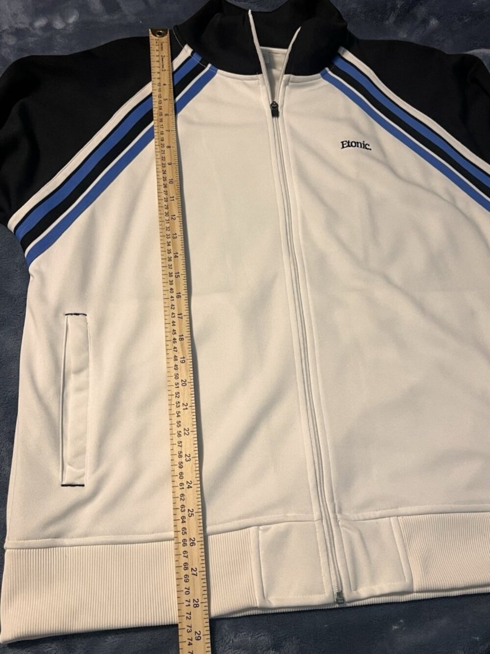 Etonic White Black Blue Striped Full-Zip Track Jacket Mens XXL - Picture 5 of 5